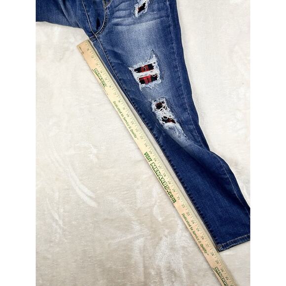 Judy Blue Jeans Womens 9/29 Skinny Fit Blue Denim Distressed Buffalo Plaid Patch - Picture 5 of 9